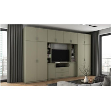 e-Meblast Dako - 3-osaline seinakapp - 380 x 240 x 54 cm - elutoa seinakapp - TV kapp - elutoa kappide komplekt - seinariiulid - ülakapid - riiulid - sahtlid - riidekraam - PVC serv (Eukalüpt)