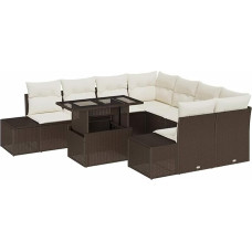 Rantry 9-teiliges Garten Sofa Set mit Kissen Braun Poly Rattan Gartenlounge Model3349154