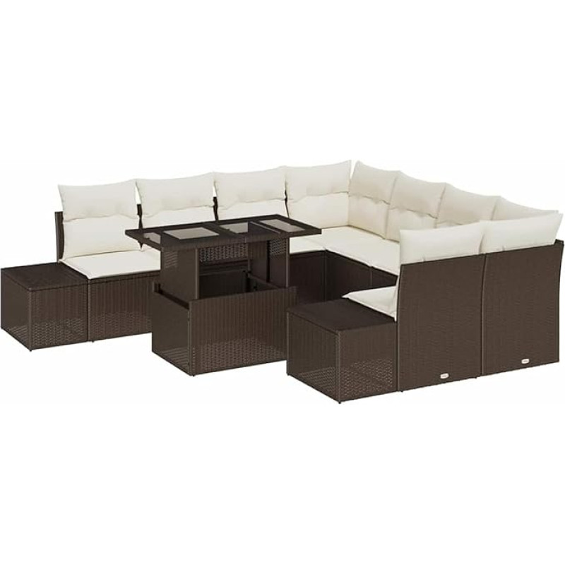 Rantry 9-teiliges Garten Sofa Set mit Kissen Braun Poly Rattan Gartenlounge Model3349154