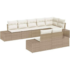 Rantry 8-teiliges Garten Sofa Set mit Kissen Beige Poly Rattan Gartenlounge Model3347111