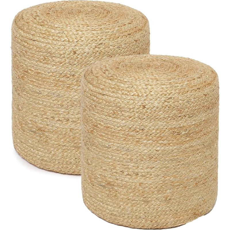 REDEARTH - Sitzhocker Zylindrisch Ottoman - Geflochtener Sitzsack mit rundem Akzent für Wohnzimmer, Schlafzimmer, Kinderzimmer, Terrasse, Fitnessstudio, 2-teiliges Set, 100% Jute (14,5 x 14,5 x 16 cm)