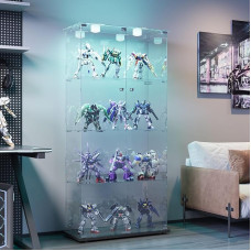 KeepGoon 4-kihiline klaasist kollektsioonikapp Klaaskapp 4 riiuli ja 2 uksega LED-valgustusega Klaaskapp, mis sobib elutuppa magamistuppa kontorisse