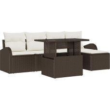 Rantry 6-teiliges Garten Sofa Set mit Kissen Braun Poly Rattan Gartenlounge Model3348624