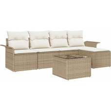 Rantry 6-teiliges Garten Sofa Set mit Kissen Braun Poly Rattan Gartenlounge Model3345331
