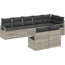 8-teiliges Garten Sofa Set mit Kissen Hellgrau Poly Rattan Gartenlounge Model3355101