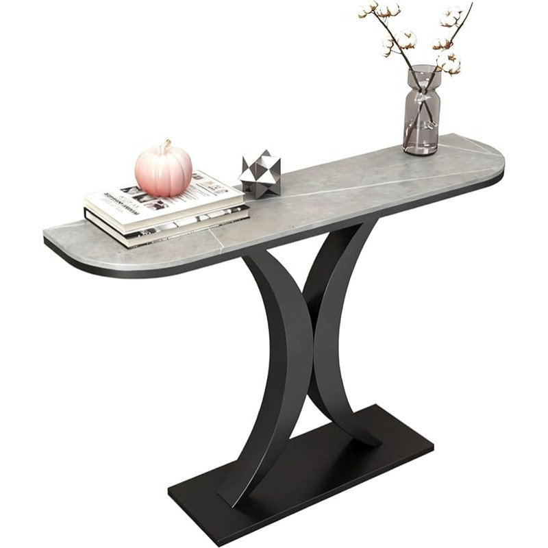 JCWGLY Konsolentisch Moderner Konsolentisch Für Den Eingangsbereich, Schmaler Sofatisch Mit Gesinterter Steinplatte Und Metallbasis Für Foyer, Wohnzimmer Und Flur(Black 2,150cm/59in)