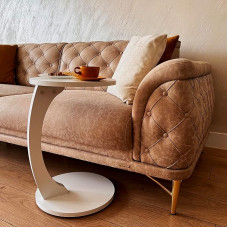 2 C-kujulise ümmarguse küljelaua komplekt, millel on rattad: teisaldatav, ruumi säästev küljelaud, mis sobib ideaalselt diivanile, elutuppa, öökapile, optimeerides väikseid eluruume, valge