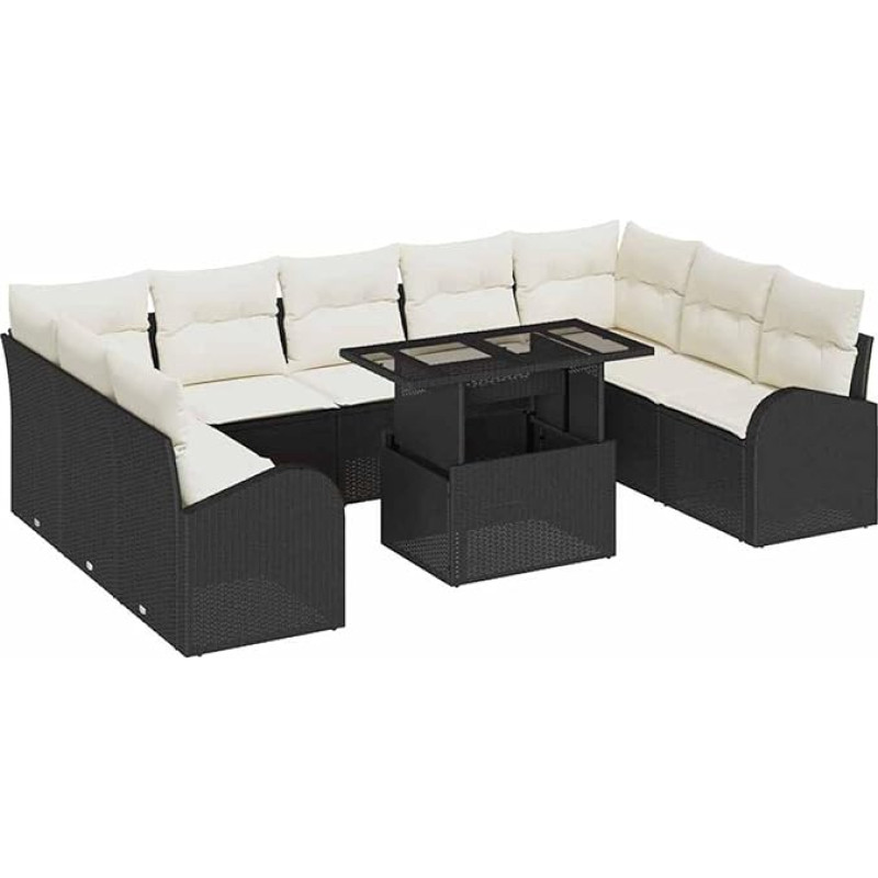 10-teiliges Garten Sofa Set mit Kissen Schwarz Poly Rattan Gartenlounge Model3348703