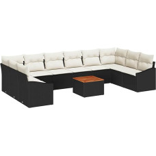 11-teiliges Garten Sofa Set mit Kissen Schwarz Poly Rattan Akazie Gartenlounge Model3347880