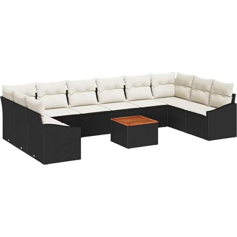 11-teiliges Garten Sofa Set mit Kissen Schwarz Poly Rattan Akazie Gartenlounge Model3347880