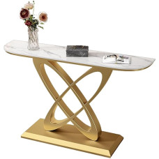 Konsolentisch Moderner Eingangstisch, Konsolentisch Mit Gesinterter Steinplatte, Schmaler Sofatisch Mit Geometrischem Metallsockel Für Flure Und Wohnzimmer(Gold 1,120cm/47.2in)