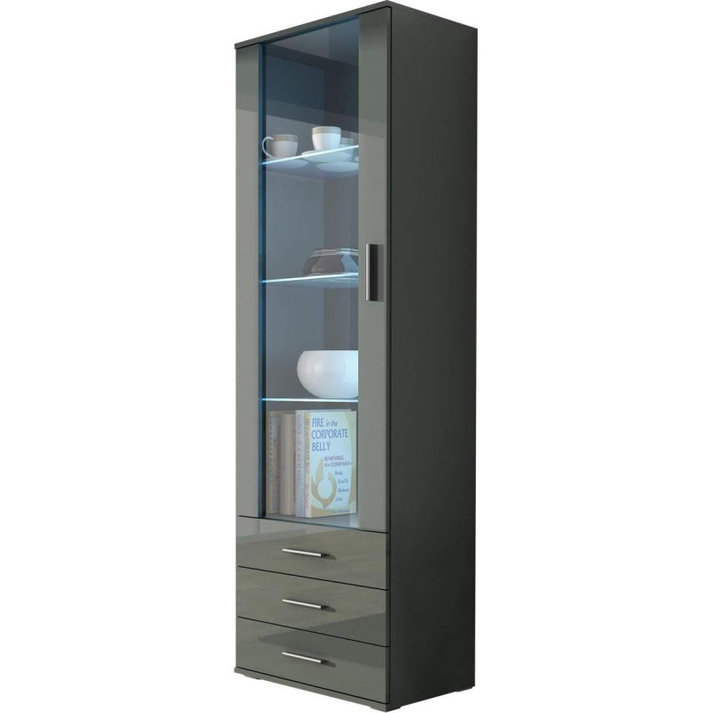 SOHO S1 vitriinkapp sinise LED-valgustusega seisev vitriinkapp hoiukapp klaasist vitriinkapp elutoa kapp (hall/halli kõrgläikega)