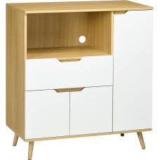 HOMCOM mikrolaineahju mööbel, köögibuffee koos kappide sahtlitega reguleeritav riiul, mikrolaineahju mööbel köögi hoiustamiseks söögitoas, elutoas, 90 x 40 x 98,5 cm, naturaalne ja valge