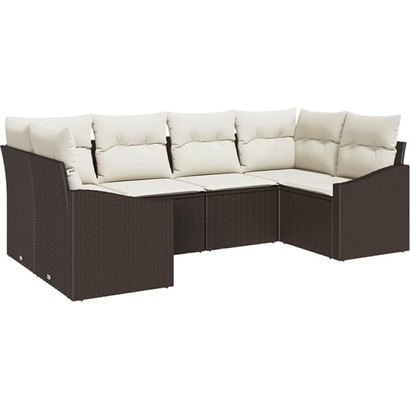 Rantry 6-teiliges Garten Sofa Set mit Kissen Braun Poly Rattan Gartenlounge Model3346858