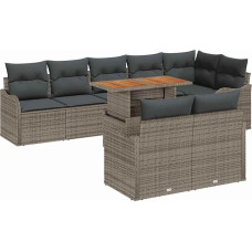 Rantry 9-teiliges Garten-Sofa-Set mit Kissen Grau Poly Rattan Akazie, 2-Sitzer Garten-Sofa mit Kissen Grau Poly Rattan Gartenlounge Model3349474