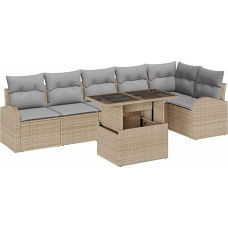 7-teiliges Garten Sofa Set mit Kissen Beige Poly Rattan, 2-Sitzer Garten Sofa mit Stauraum & Kissen Beige Poly Rattan Gartenlounge Model3357393