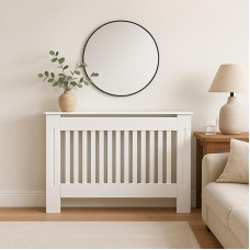 GHC Weißer Heizkörperverkleidungsschrank - Stilvolle Heizungsabdeckung aus Holz mit Ablage, moderner Heizkörperschrank für Wohnzimmer, Schlafzimmer & Flur - Sichere & Praktische Wohnmöbel, Mittel