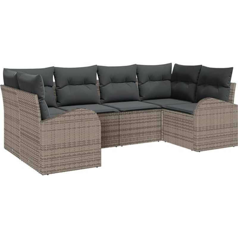 Rantry 6-teiliges Garten Sofa Set mit Kissen Grau Poly Rattan Gartenlounge Model3346179