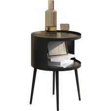 Moodne küljelaud, väike ümmargune küljelaud avatud hoiuga väikestesse ruumidesse, metallist öökapita, ümmargune akentuurlaud elutuppa, magamistuppa (must)