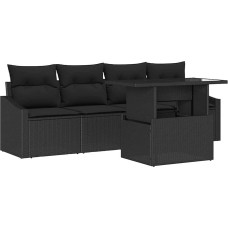 5-teiliges Garten-Sofa-Set mit Kissen Schwarz Poly Rattan Gartenlounge Model3348909
