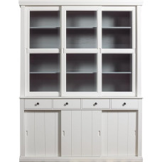 WOOOD Lagos vitriinkapp Valge männi puidust kõrghaljastusega kapp Elutoa kapp Söögitoa kapp klaasist ustega 214 x 166 x 48 cm