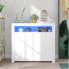 KAZZIO sahtli kapp Valge elutuba Sideboard Storage Cabinet High Gloss koos LED-valgusega Kaasaegne köögikapp Buffet Wood Storage Display Case TV Stand