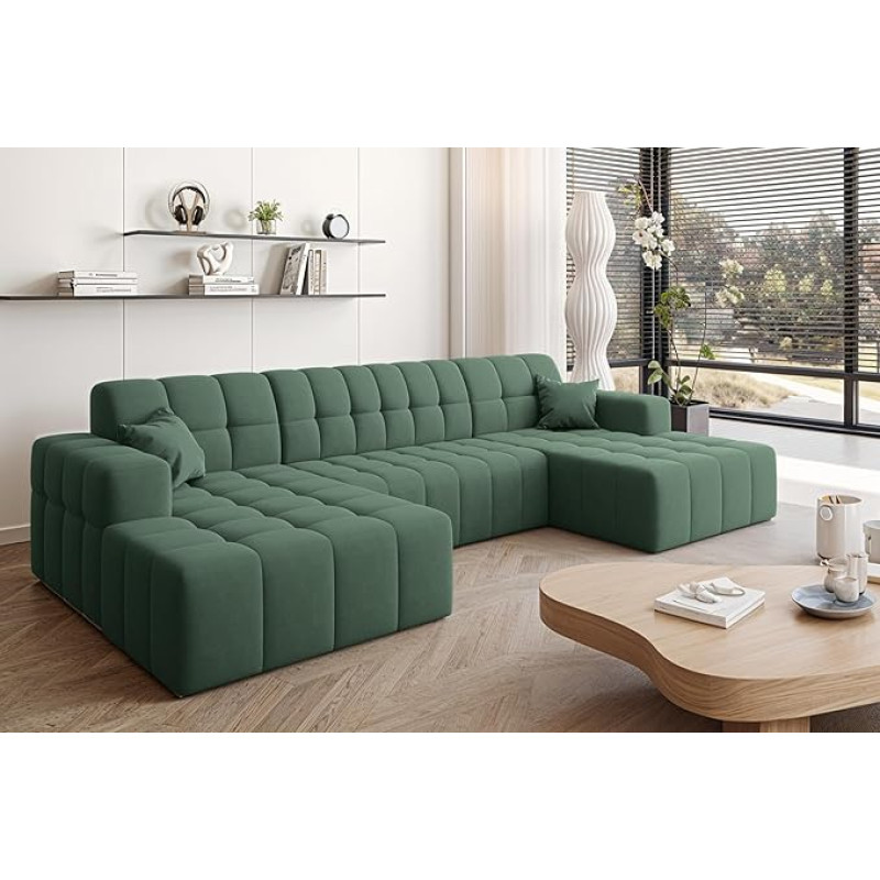 Kaiser Möbel - U-kujuline nurgadiivan - Nimes diivan elutuppa - diivanvoodi, vedrumagas, diivanikomplekt, polsterdatud diivan, elamusmaastik - kaks dekoratiivpatja, Portland veluurkangas - 168 x 350 x