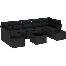8-teiliges Garten Sofa Set mit Kissen in Schwarz aus Poly Rattan Gartenlounge Model3346983