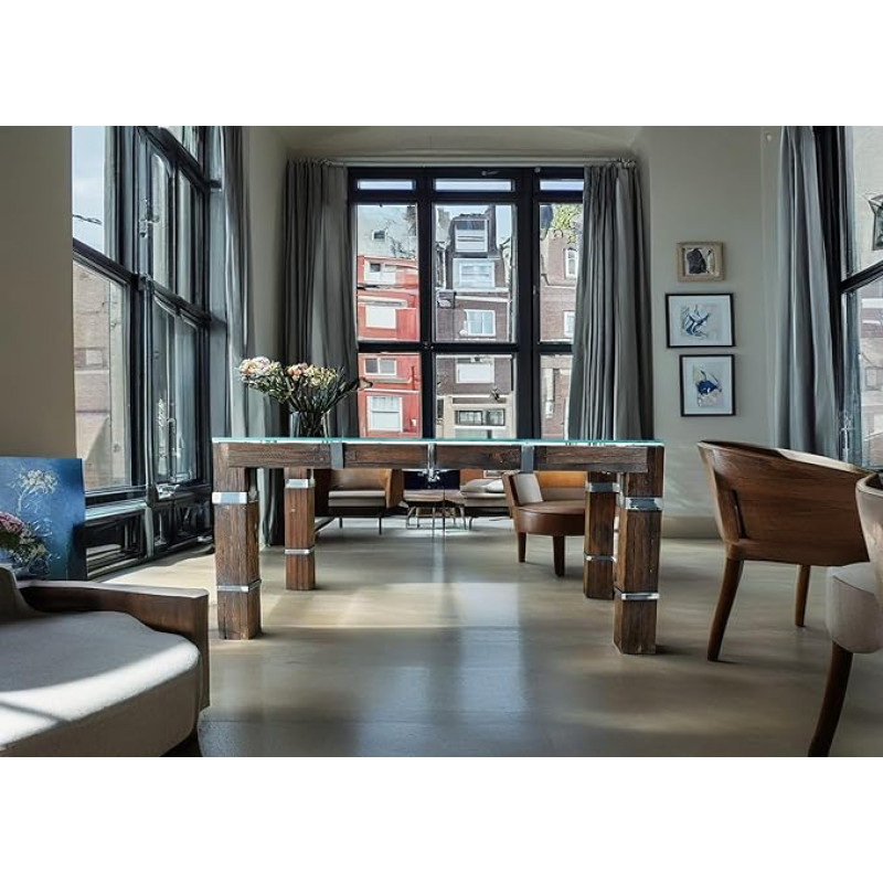 CHYRKA® DrohobyCZ Loft söögitoa laud Vintage Baar Industrial Design Käsitsi valmistatud puidust klaasist metallist (160 x 80 cm)