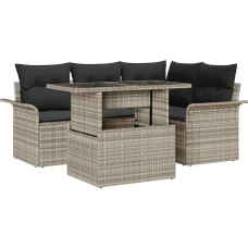 Rantry 5-teiliges Garten-Sofa-Set mit Kissen hellgrau Poly-Rattan Gartenlounge Model3348278