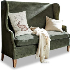 Loberon diivan Ombra Klassikaline kõrva selja stiil Elegantne materjalide segu Wing Chair istumine mööbel Mango puit polüester samet linane antiikroheline