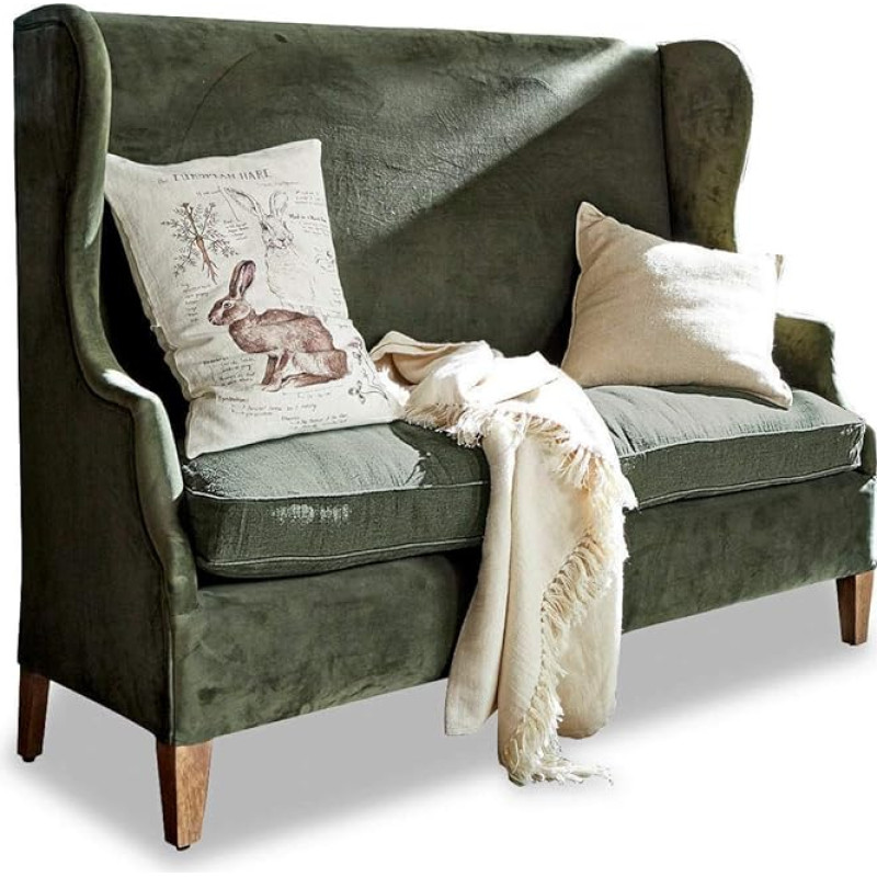 Loberon diivan Ombra Klassikaline kõrva selja stiil Elegantne materjalide segu Wing Chair istumine mööbel Mango puit polüester samet linane antiikroheline