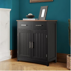 VANIRROR kaasaegne valge buffetkapp 66x76cm 2 uksega 2 sahtlit reguleeritavad riiulid kukkumisvastased sahtlid must ja tammepuust