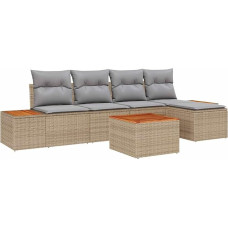 6-teiliges Garten Sofa Set mit Kissen Beige Poly Rattan Akazie Gartenlounge Model3348071