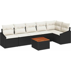 Rantry 7-teiliges Garten Sofa Set mit Kissen Schwarz Poly Rattan Akazie Gartenlounge Model3347838
