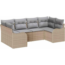 Rantry 6-teiliges Garten Sofa Set mit Kissen Beige Poly Rattan, 2-Sitzer Garten Sofa mit Kissen Beige Poly Rattan Gartenlounge Model3345840