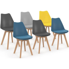 IDMarket - 6 Sara segavärvi sinise skandinaavia tooli komplekt, 2 tk, helehall, tumehall x 2, kollane