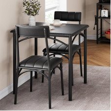 GAOMON söögilaud 2-le, köögilaud koos polsterdatud toolidega 2-le, väike söögilaudade komplekt, ruudukujuline köögilaua komplekt väikesesse ruumi, korterisse, koju, stuudiosse, rustikaalne must