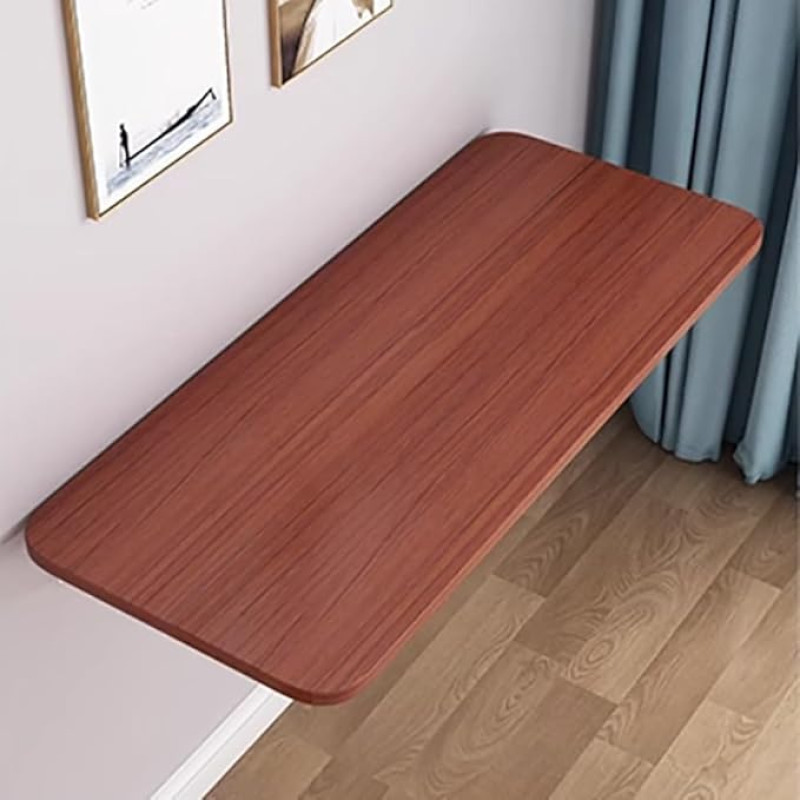Kompakter Wandklapptisch aus Holz, 60 x 40 cm, platzsparender schwimmender Schreibtisch & Esstisch, stilvoller Laptoptisch zur Wandmontage, Teakholz-Finish, unsichtbares Design