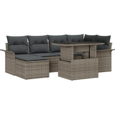 Rantry 7-teiliges Garten Sofa Set mit Kissen Grau Poly Rattan Gartenlounge Model3348315
