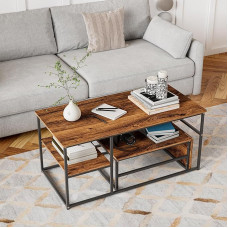 MISNODE 2 moodsat virnastatavat kohvilauda, ristkülikukujuline kohvilaud koos küljelauaga, kaasaegsed küljelauad kunstmarmorist mustriga (must, pruun-B)