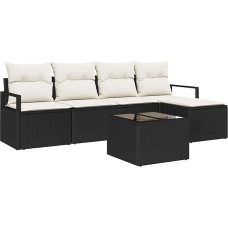 5-teiliges Garten Sofa Set mit Kissen Braunes Poly Rattan, 2-Sitzer Garten Sofa mit Stauraum & Kissen Schwarzes Poly Rattan Gartenlounge Model3355016