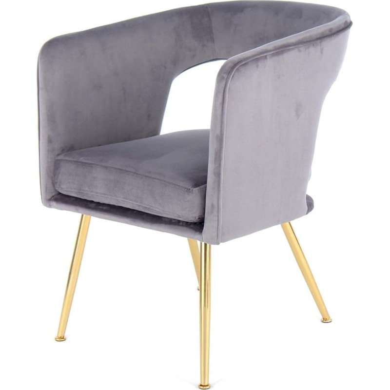 Sametist tool Retro välimus elutuppa või söögituppa Polsterdatud tool Riietuslaud Kaasaegne vintage disain Sametist kangakate ja kullatud raudjalad Värv: Hall