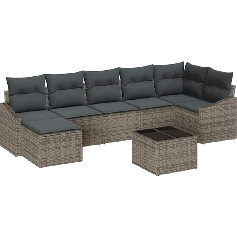 Rantry 7-teiliges Garten Sofa Set mit Kissen Schwarz Poly Rattan Gartenlounge Model3346819