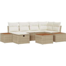 Rantry 7-teiliges Garten-Sofa-Set mit Kissen Beige Poly Rattan Gartenlounge Model3359638