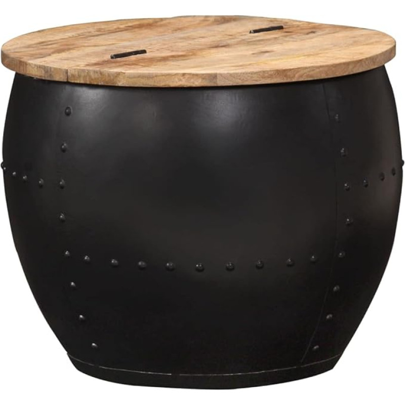 vidaXL Mango puidust massiivne kohvilaud koos hoiuruumiga Täielikult käsitsi valmistatud küljelaua elutoa laud diivanilaud kohvilaud ümmargune 53 x 43 cm