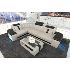 Bergamo nahast L-kujuline nurgadiivan Nahast diivan valgustusega diivan peatoega (nurgas vasakpoolne, beež/must)