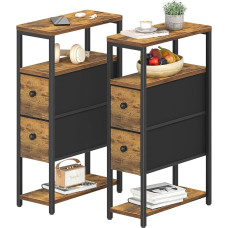 KLUVIS kitsas öökappide komplekt 2 - kitsas küljelaud, kitsas öökapp väikestesse ruumidesse, magamistuppa, õhukesed öökapid sahtlitega, talupoeglik pruun (07BN2)