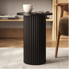 Stead Ribed Accent Round Side Table Drinks Table Modern Bedroom Living Room Furniture Small Round Wooden Side Table with Solid Oak Base and Wood Veneer Top