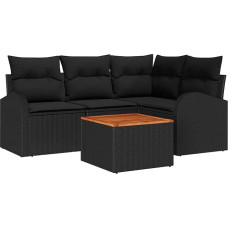 Rantry 5-teiliges Garten Sofa Set mit Kissen Schwarz Poly Rattan Akazie Gartenlounge Model3347576